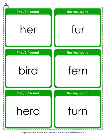 Flash Cards - Flash Cards:  /ûr/ Spelled <i>er</i>, <i>ir</i>, and <i>ur</i> (Printable PDF Worksheet)