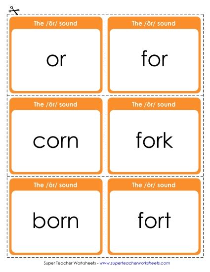 Flash Cards & Word Wheels - Flash Cards:  /ôr/ Spelled <i>or</i> (Printable PDF Worksheet)