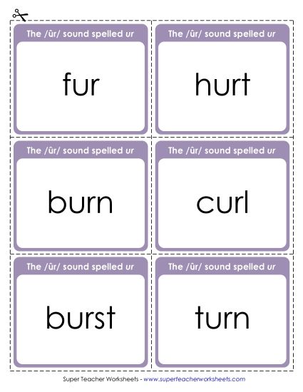 Flash Cards & Word Wheel - Flash Cards: /ûr/ Spelled <i>ur</i> (Printable PDF Worksheet)