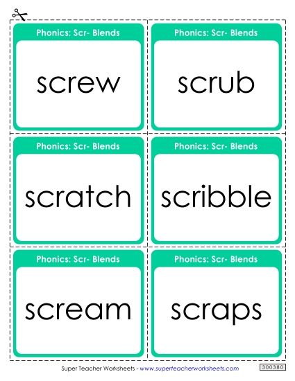 Flashcards, Sliders, and Word Wheels - Flash Cards (Scr- Words) (Printable PDF Worksheet)