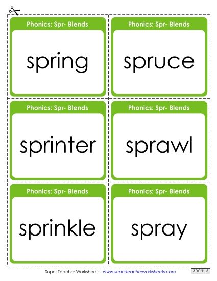 Flashcards, Sliders, and Word Wheels - Flash Cards (Spr- Words) (Printable PDF Worksheet)