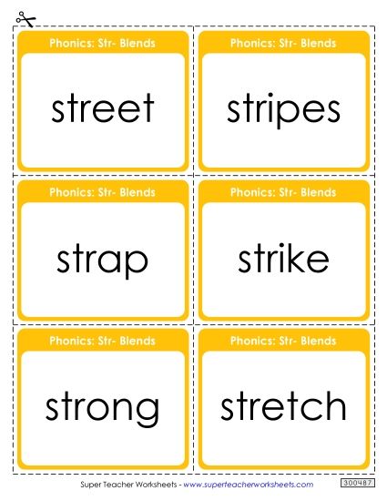 Flashcards, Sliders, and Word Wheels - Flash Cards (Str- Words) (Printable PDF Worksheet)