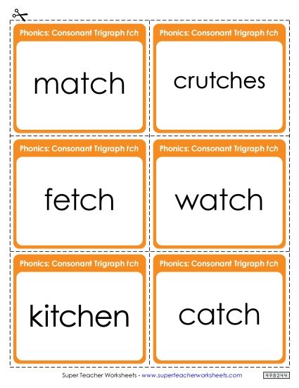Flashcards, Sliders, and Word Wheels - Flash Cards (-tch Words) (Printable PDF Worksheet)