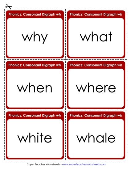 Flashcards, Sliders, and Word Wheels - Flash Cards - WH words (Printable PDF Worksheet)