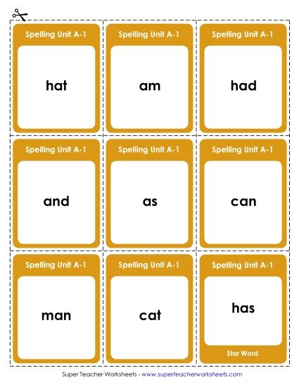 Flashcards, Word Wheel, and Slider - Flashcards (A-1) (Printable PDF Worksheet)