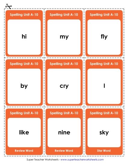 Flashcards, Word Wheel, and Slider - Flashcards (A-10) (Printable PDF Worksheet)