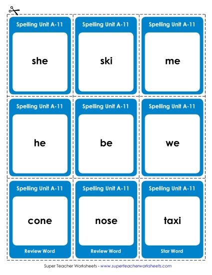 Flashcards, Word Wheel, and Slider - Flashcards (A-11) (Printable PDF Worksheet)