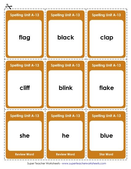 Flashcards, Word Wheel, and Slider - Flashcards (A-13)  (Printable PDF Worksheet)