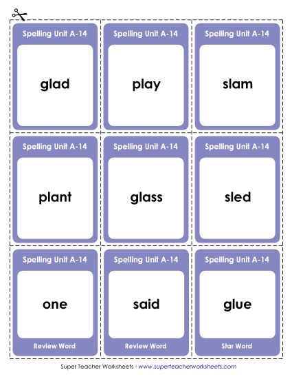 Flashcards, Word Wheel, and Slider - Flashcards (A-14) (Printable PDF Worksheet)