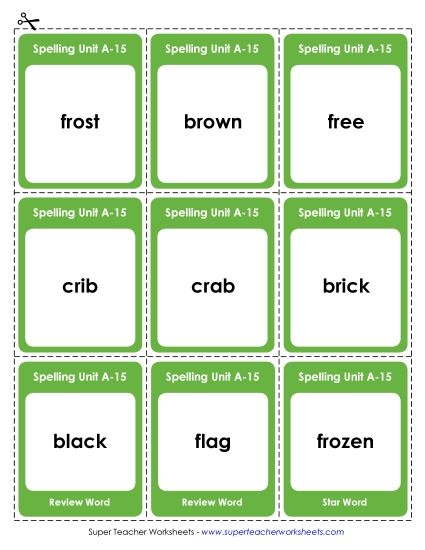 Flashcards, Word Wheel, and Slider - Flashcards (A-15) (Printable PDF Worksheet)