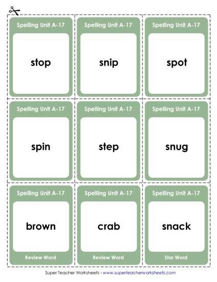 Flashcards, Word Wheel, and Slider - Flashcards (A-17) (Printable PDF Worksheet)