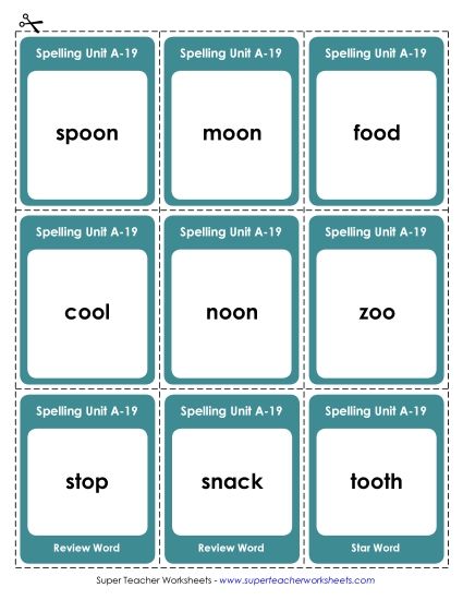 Flashcards, Word Wheel, and Slider - Flashcards (A-19) (Printable PDF Worksheet)
