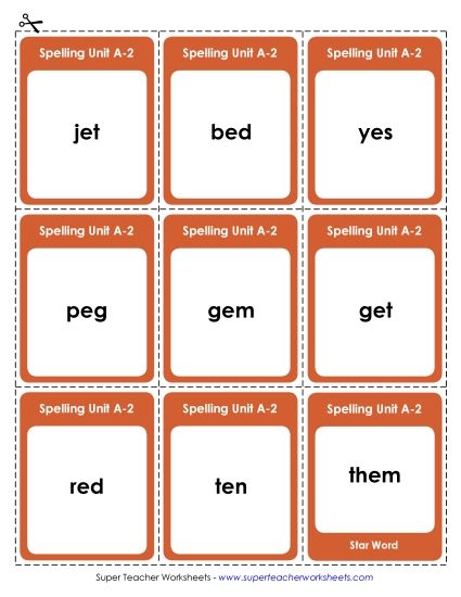 Flashcards, Word Wheel, and Slider - Flashcards (A-2) (Printable PDF Worksheet)