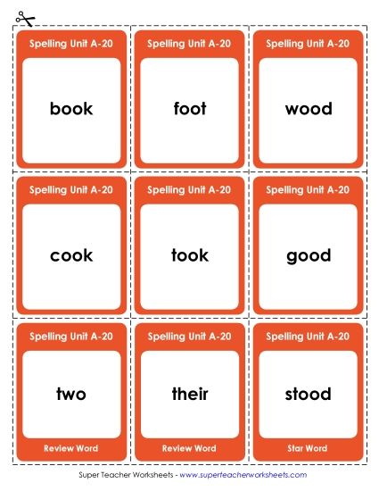 Flashcards, Word Wheel, and Slider - Flashcards (A-20) (Printable PDF Worksheet)