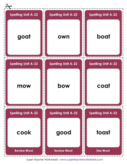 Flashcards, Word Wheel, and Slider - Flashcards (A-22) (Printable PDF Worksheet)