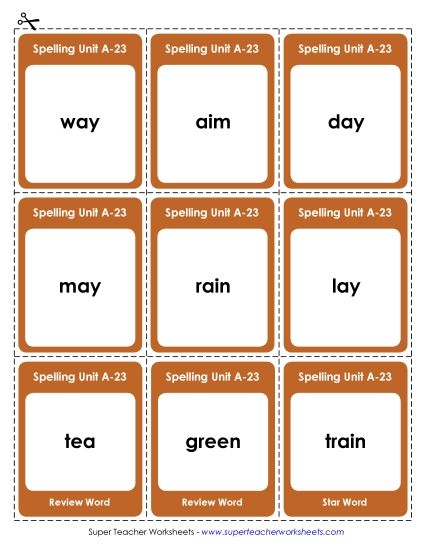 Flashcards, Word Wheel, and Slider - Flashcards (A-23) (Printable PDF Worksheet)