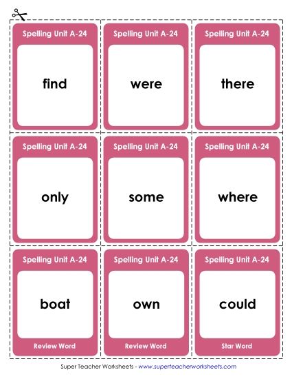 Flashcards, Word Wheel, and Slider - Flashcards (A-24) (Printable PDF Worksheet)
