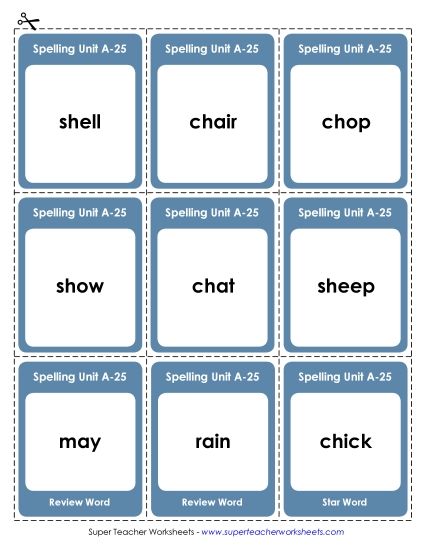 Flashcards, Word Wheel, and Slider - Flashcards (A-25) (Printable PDF Worksheet)