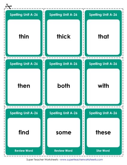 Flashcards, Word Wheel, and Slider - Flashcards (A-26) (Printable PDF Worksheet)