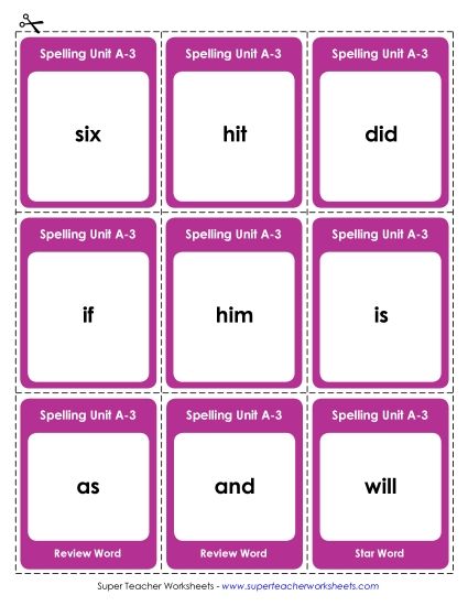 Flashcards, Word Wheel, and Slider - Flashcards (A-3) (Printable PDF Worksheet)