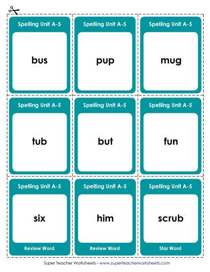Flashcards, Word Wheel, and Slider - Flashcards (A-5) (Printable PDF Worksheet)
