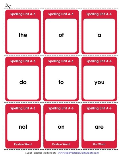 Flashcards, Word Wheel, and Slider - Flashcards (A-6) (Printable PDF Worksheet)