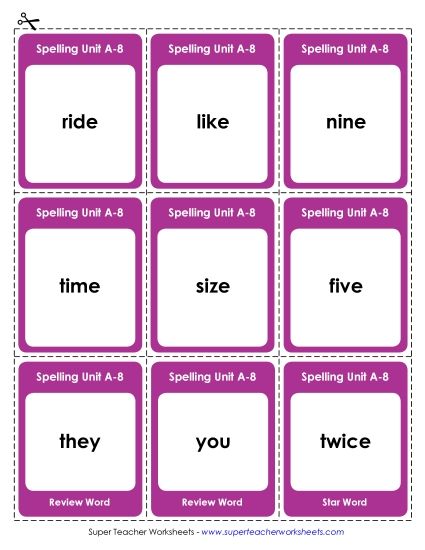 Flashcards, Word Wheel, and Slider - Flashcards (A-8) (Printable PDF Worksheet)