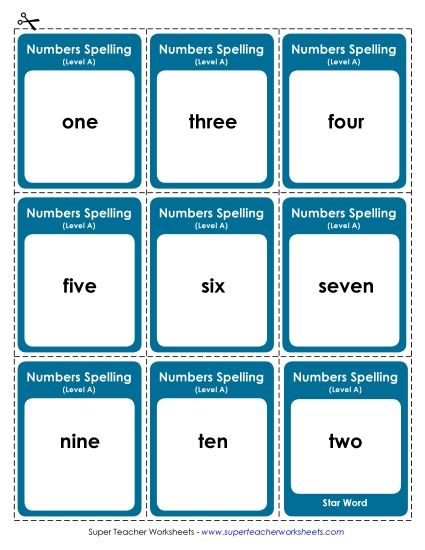 Flashcards, Word Wheel, and Slider - Flashcards (A-Number Words) (Printable PDF Worksheet)