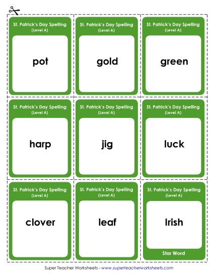 Flashcards and Word Wheel - Flashcards (A-St. Patrick's Day)  (Printable PDF Worksheet)