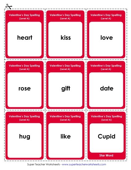 Flashcards and Word Wheel - Flashcards (A-Valentine's Day) (Printable PDF Worksheet)
