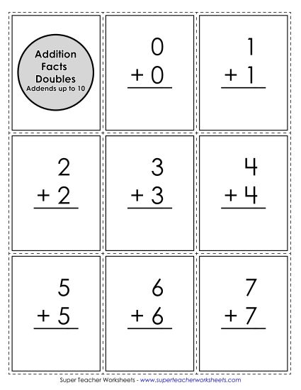Flashcards and Sliders - Flashcards: Adding Doubles (Printable PDF Worksheet)