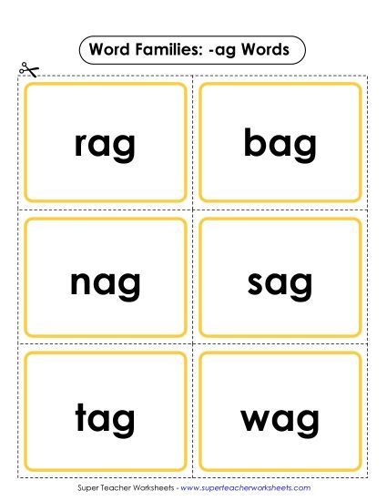 Word Slider, Flashcards, and Word Wheel - Flashcards (-ag) (Printable PDF Worksheet)