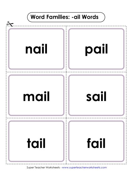 Word Slider, Flashcards, and Word Wheel - Flashcards (-ail) (Printable PDF Worksheet)