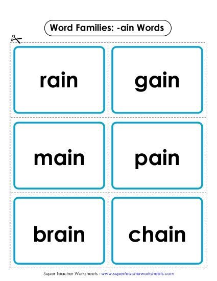 Word Slider, Flashcards, and Word Wheel - Flashcards (-ain) (Printable PDF Worksheet)