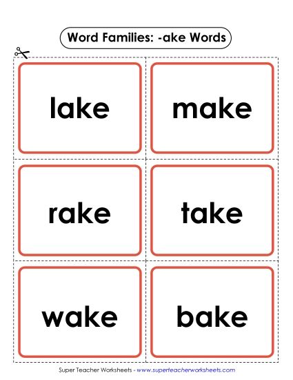 Word Slider, Flashcards, and Word Wheel - Flashcards (-ake) (Printable PDF Worksheet)