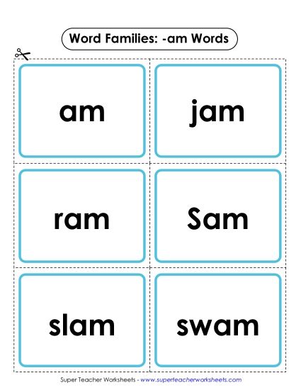Word Slider, Flashcards, and Word Wheel - Flashcards (-am) (Printable PDF Worksheet)
