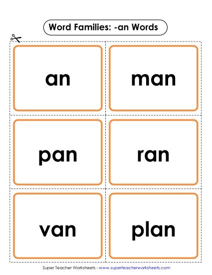 Word Slider, Flashcards, and Word Wheel - Flashcards (-an) (Printable PDF Worksheet)