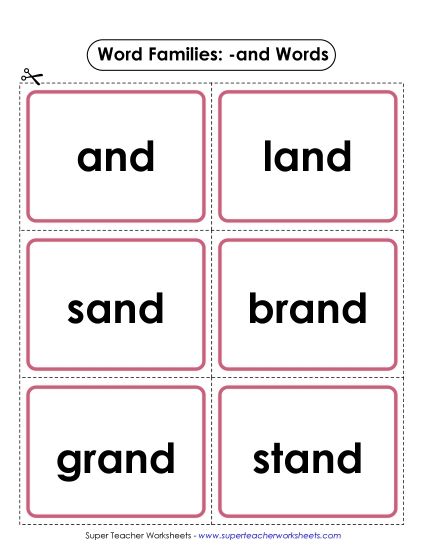 Word Slider, Flashcards, and Word Wheel - Flashcards (-and) (Printable PDF Worksheet)