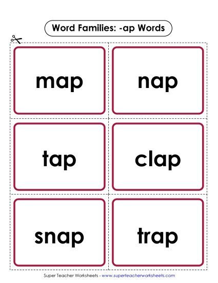 Word Slider, Flashcards, and Word Wheel - Flashcards (-ap) (Printable PDF Worksheet)
