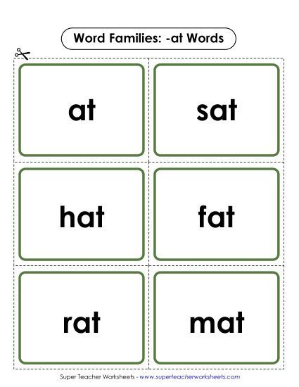 Word Slider, Flashcards, and Word Wheel - Flashcards (-at) (Printable PDF Worksheet)