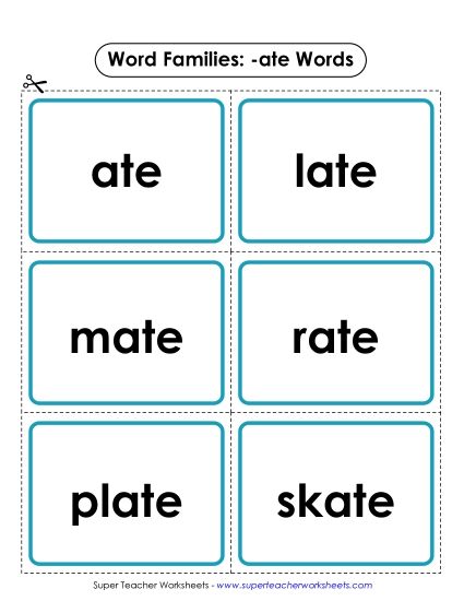 Word Slider, Flashcards, and Word Wheel - Flashcards (-ate) (Printable PDF Worksheet)