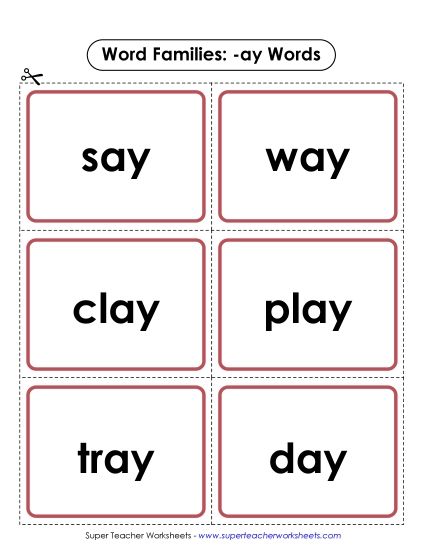 Word Slider, Flashcards, and Word Wheel - Flashcards (-ay) (Printable PDF Worksheet)