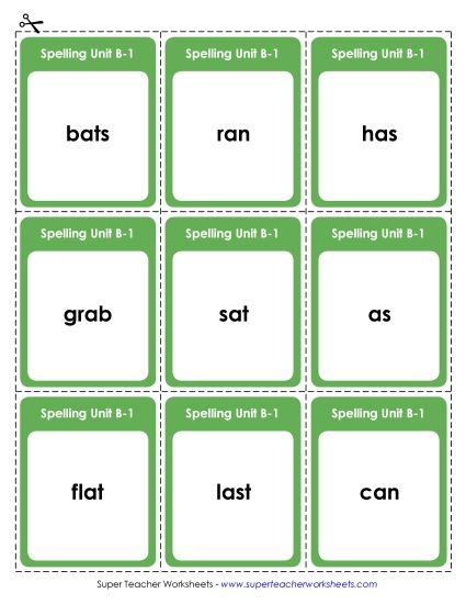 Flashcards, Word Wheel, and Slider - Flashcards (B-1) (Printable PDF Worksheet)