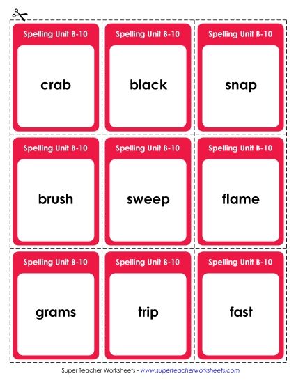 Flashcards, Word Wheel, and Slider - Flashcards (B-10) (Printable PDF Worksheet)