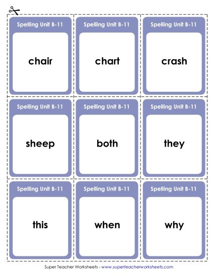 Flashcards, Word Wheel, and Slider - Flashcards (B-11) (Printable PDF Worksheet)