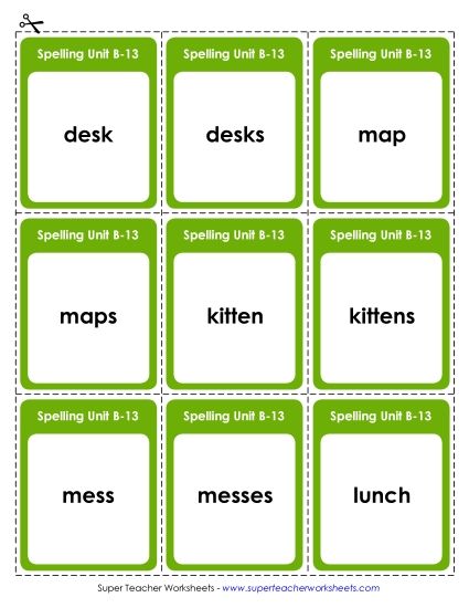 Flashcards, Word Wheel, and Slider - Flashcards (B-13) (Printable PDF Worksheet)