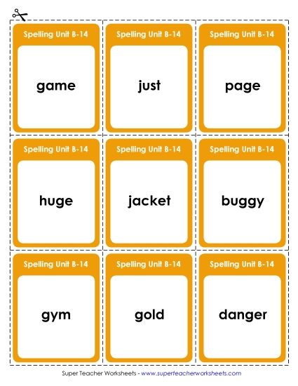 Flashcards, Word Wheel, and Slider - Flashcards (B-14) (Printable PDF Worksheet)