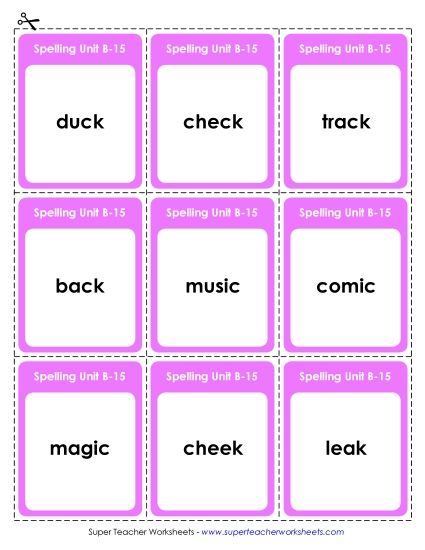 Flashcards, Word Wheel, and Slider - Flashcards (B-15) (Printable PDF Worksheet)