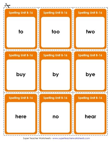 Flashcards, Word Wheel, and Slider - Flashcards (B-16) (Printable PDF Worksheet)