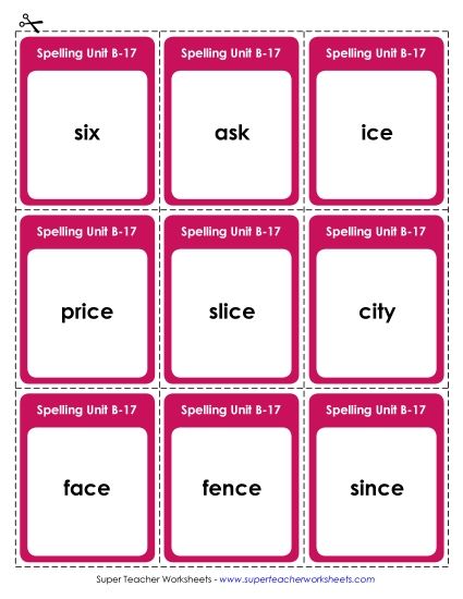 Flashcards, Word Wheel, and Slider - Flashcards (B-17) (Printable PDF Worksheet)
